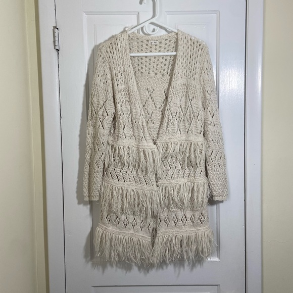En Creme Bohemian Open Weave Chunky Knit Long Cardigan - Picture 6 of 11